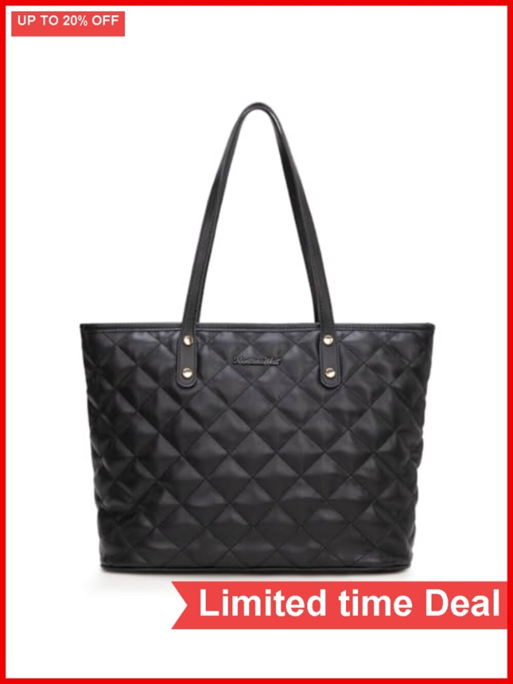 Quilted Vegan Leather Tote Bag with Top Zipper for Women Shoulder Handbag